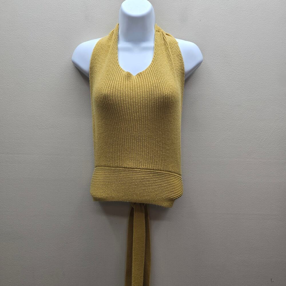 Free People FP Beach Knit Halter Top Open Back Vacation Orchid Yellow SZ Small